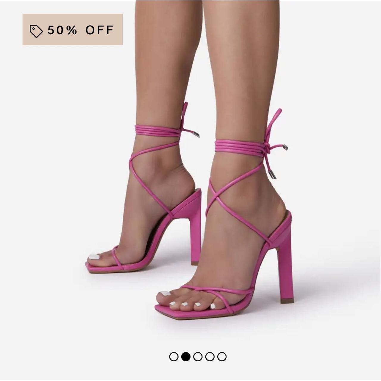hot pink lace up block heels