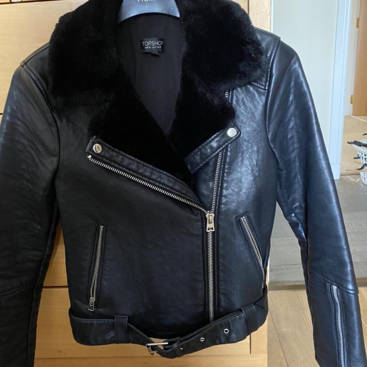 black leather jacket size 8 Depop