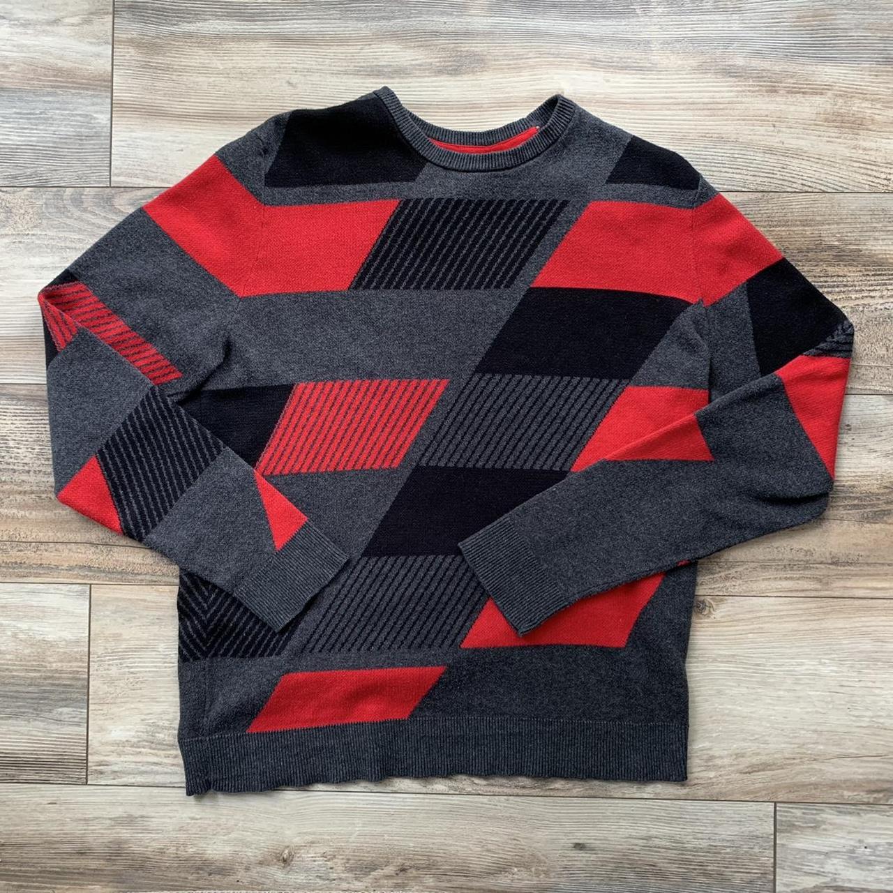 Dark Abstract Geometric Sweater Red Grey Black Depop