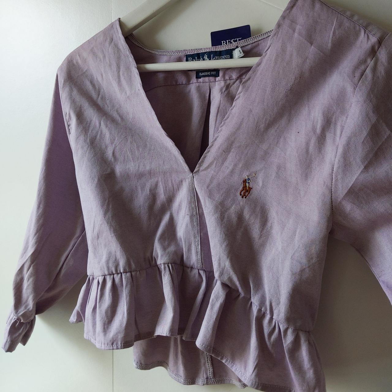 Lilac vintage reworked Ralph Lauren crop shirt Best... - Depop