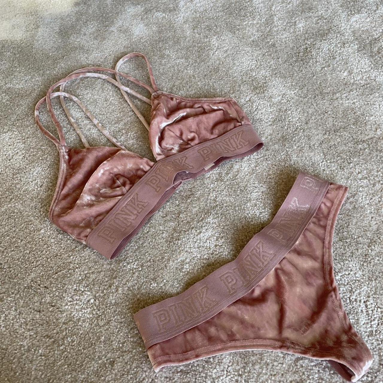 Victoria's Secret pink velvet underwear set Bralette - Depop