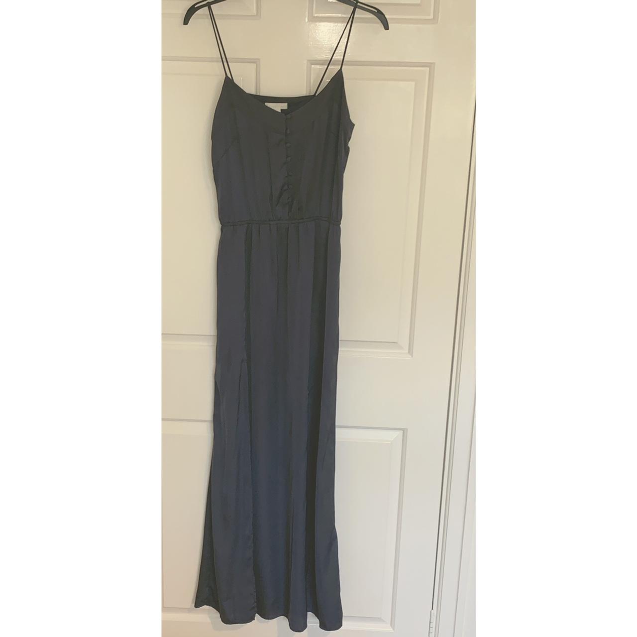 Grey silk cami maxi dress with button up detail and... Depop