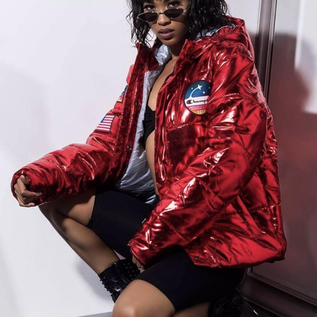 Limited Edition Metallic Red Champion Coat. Fits Depop