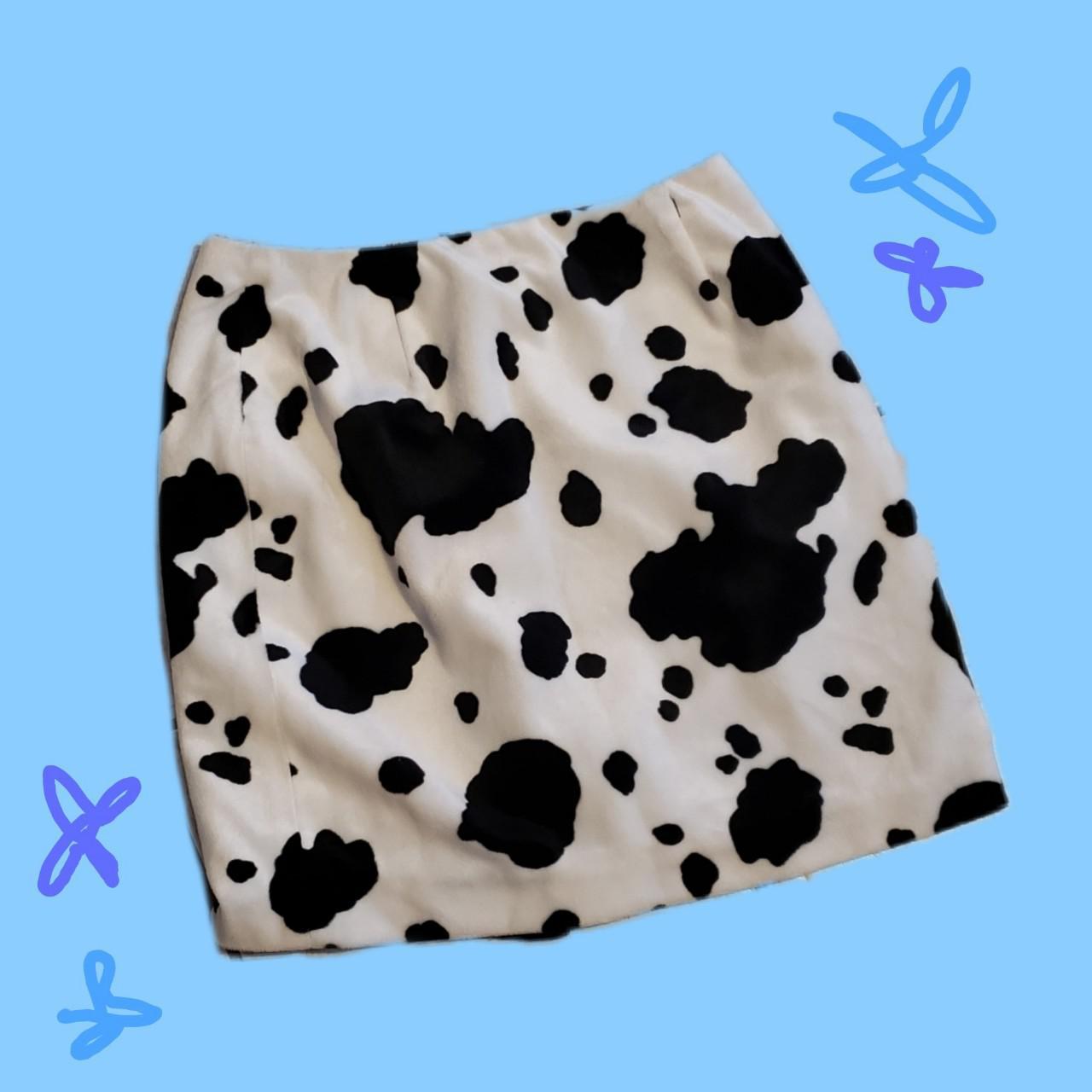 fuzzy cow print midi skirt 🐮 tagged a size 8,... - Depop