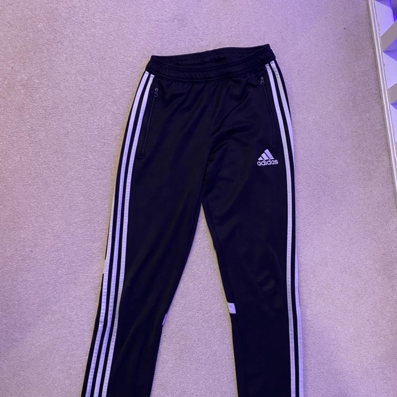 black Adidas joggers, white stripe down sides of... - Depop