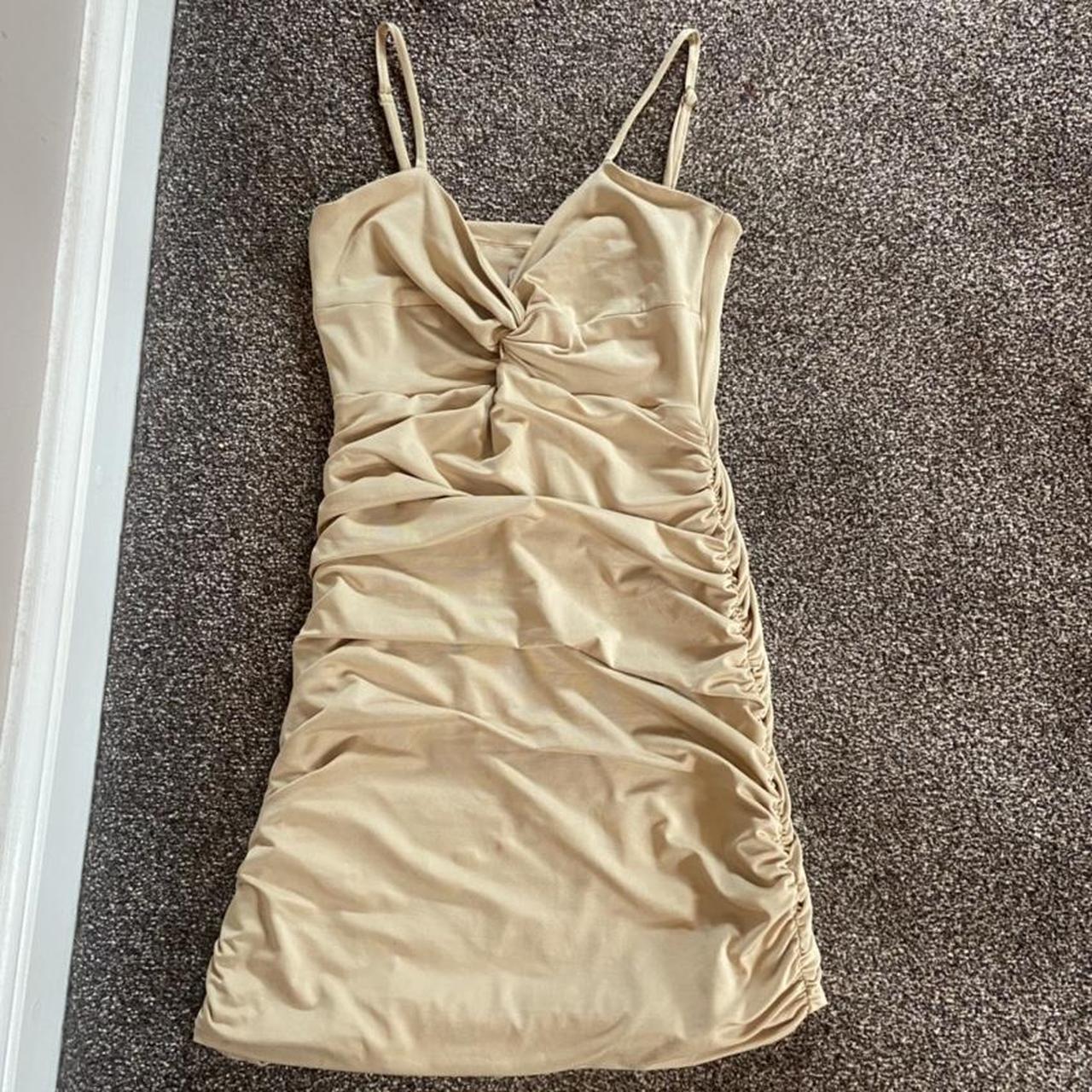 Oh Polly Women's Tan and Cream Dress | Depop