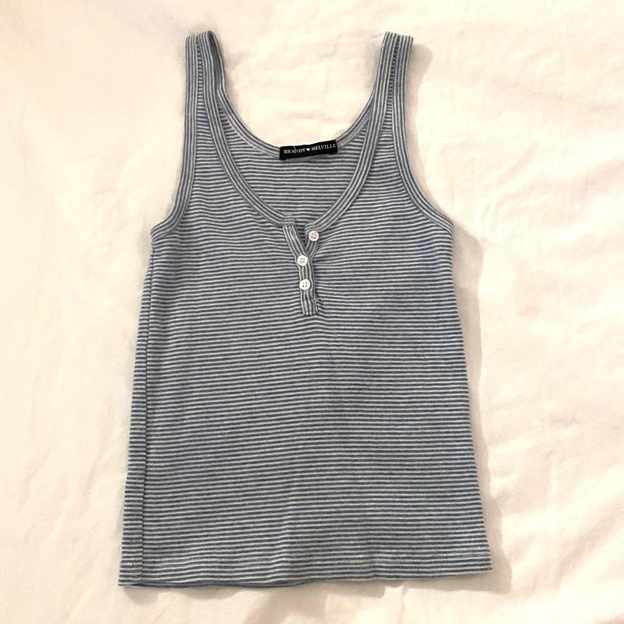 Brandy Melville blue and white striped tank with... - Depop