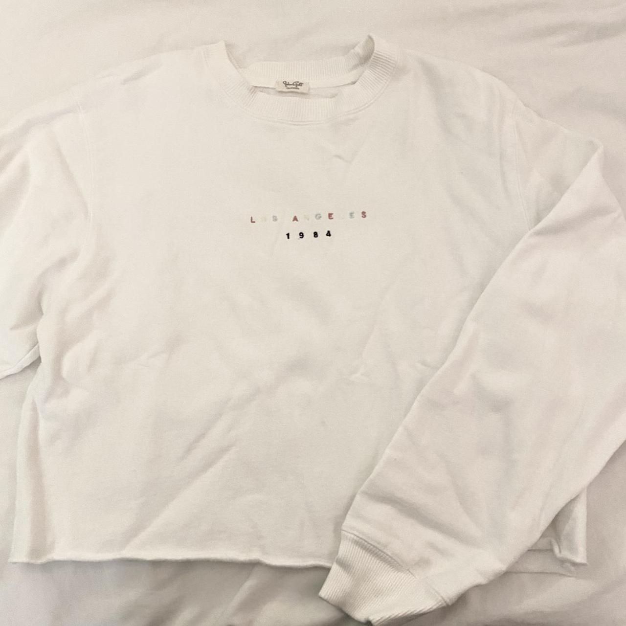 Brandy Melville white crewneck with multicolored... - Depop