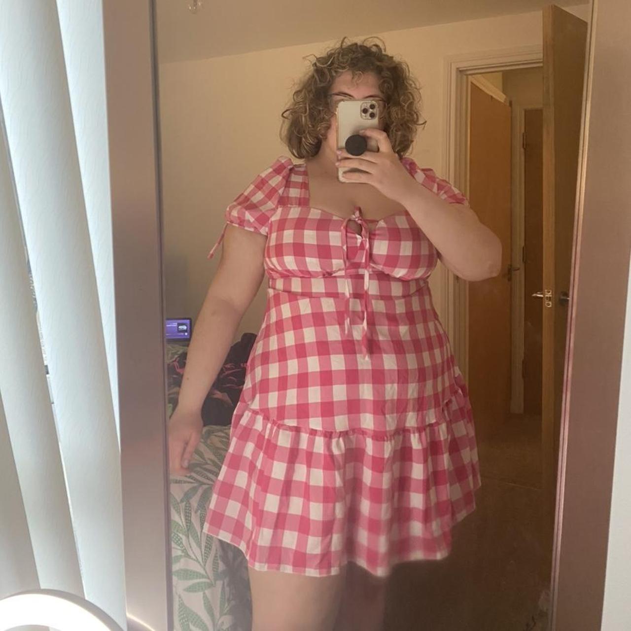 Shein Curve + Plus Women's Pink and White Dress | Depop