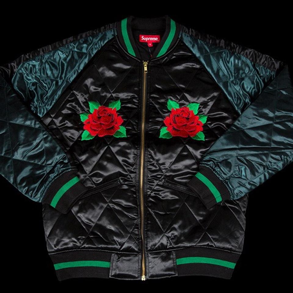 Supreme Satin Quilted Rose Bomber FW 2013 Sz. - Depop