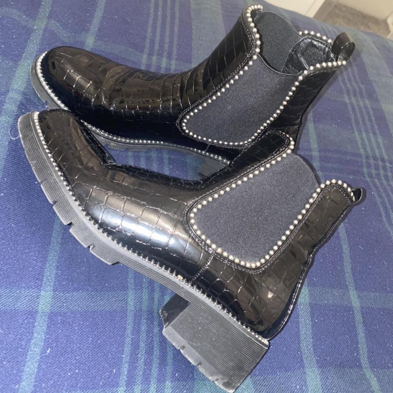 croc print black boots