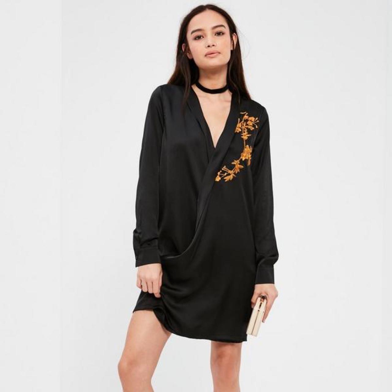 Missguided Black Embroidered Satin Wrap ...