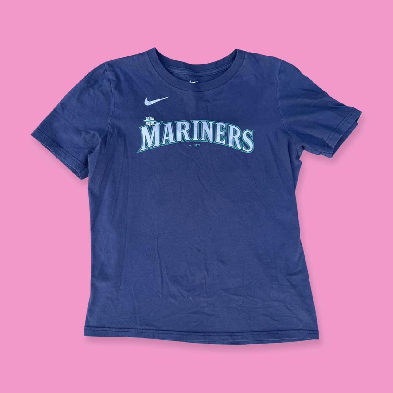 lovely navy nike graphic baby tee, mariners baseball... - Depop