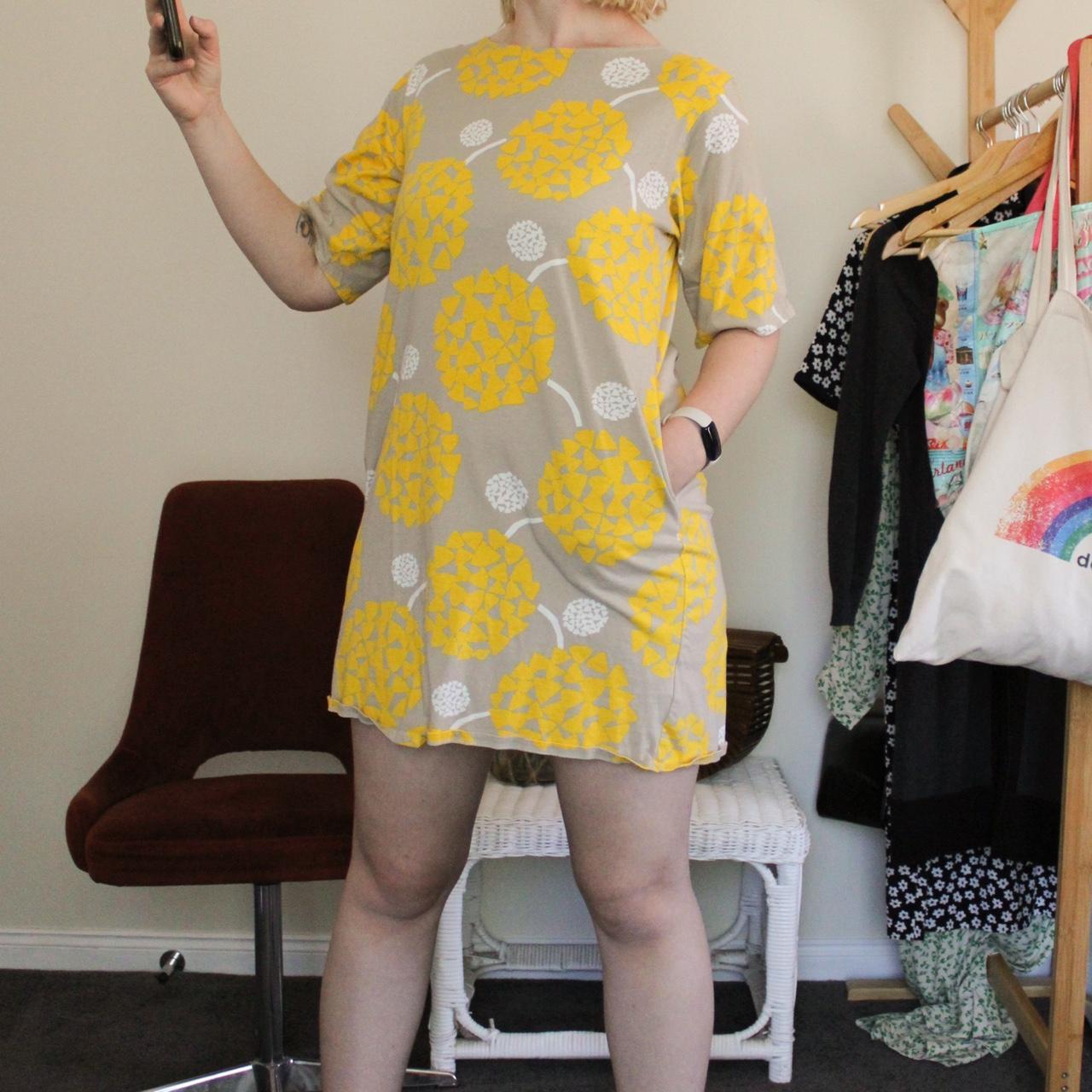 Women's Yellow and Tan Dress Depop