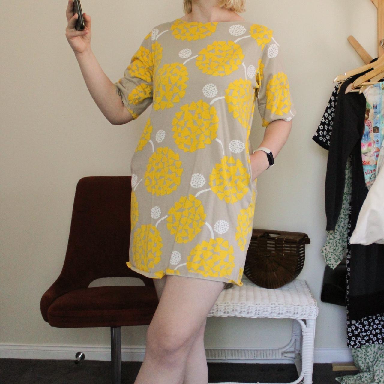 Women's Yellow and Tan Dress Depop