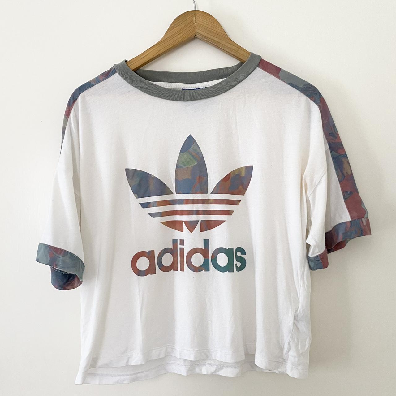 adidas Originals Pastel Camo Panel Trefoil T-Shirt •... - Depop