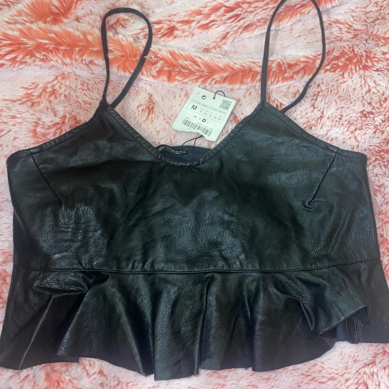 Zara Cropped Leather Top. The bottom ruffles a bit,... Depop
