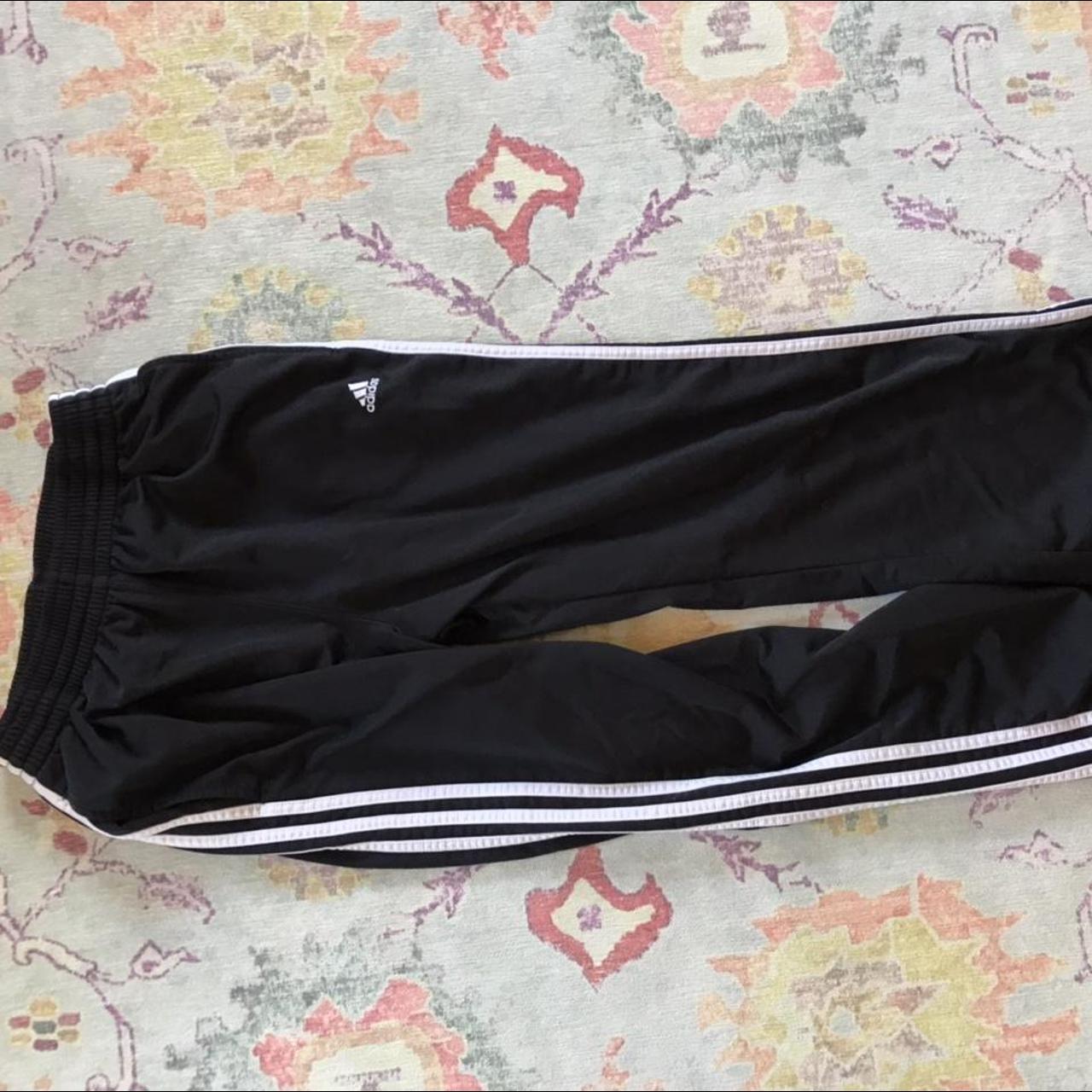 Adidas black and white track pants loose flare at... - Depop
