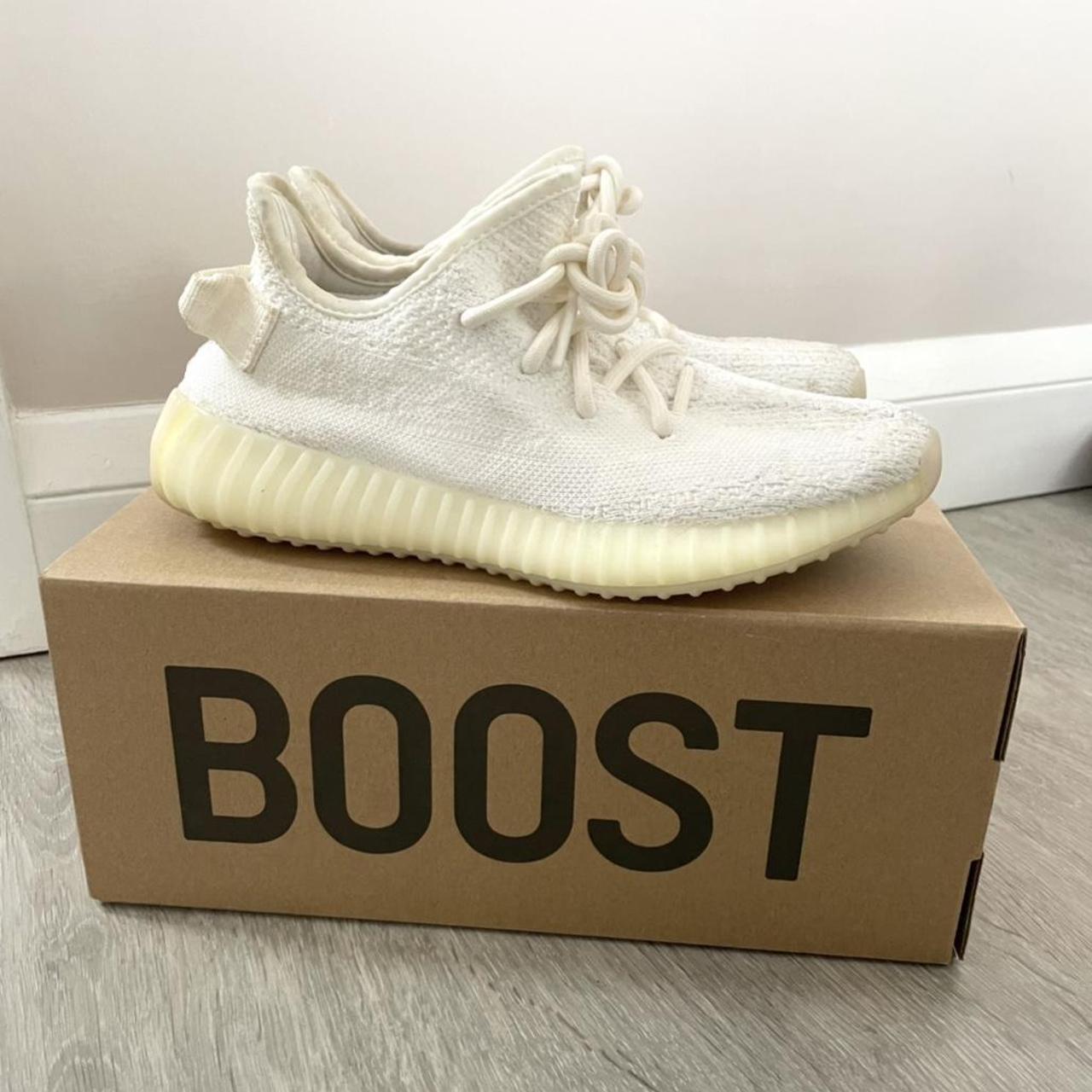 Triple white Yeezy Boost 350 V2. Worn condition.... Depop