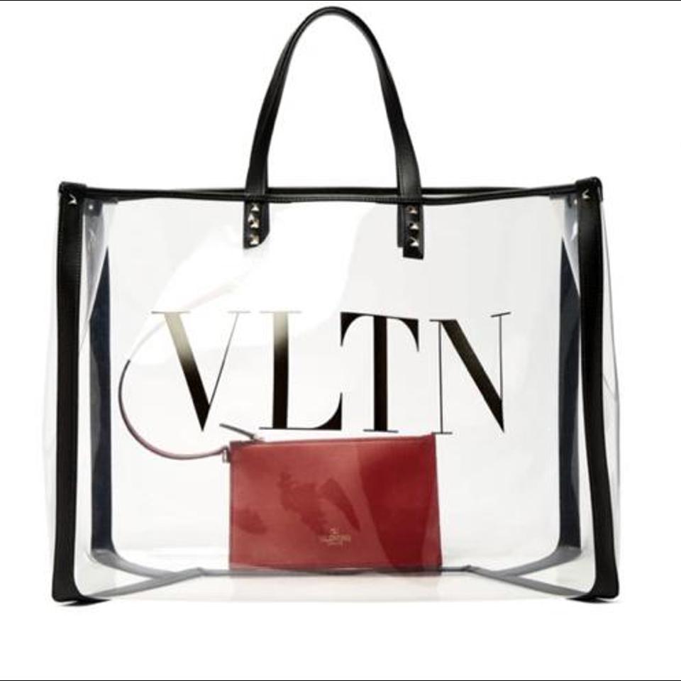 VALENTINO Womens Black VLTN PVC Clear Large Tote Bag $1245