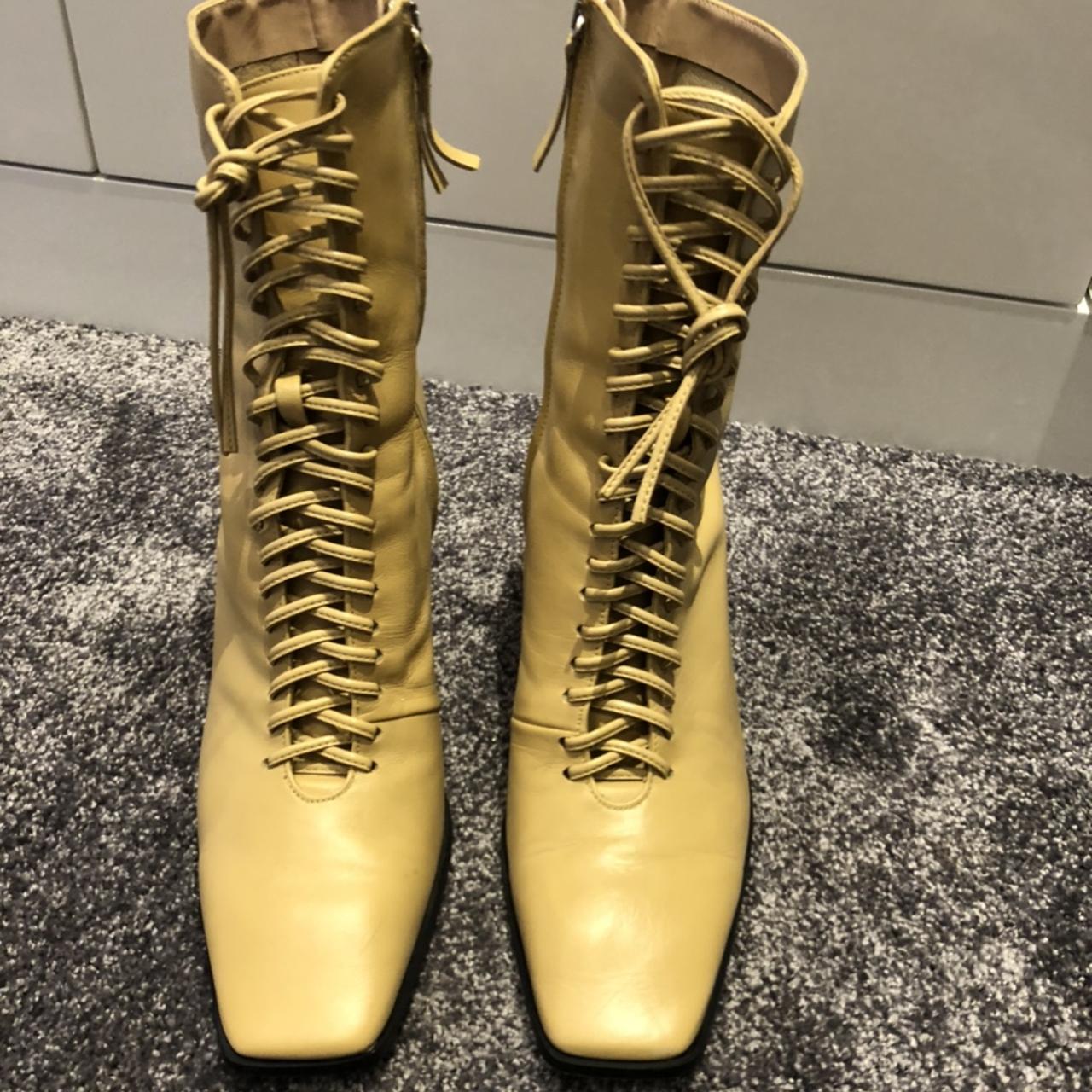 Women’s cream leather ZARA heeled ankle boot Size... Depop