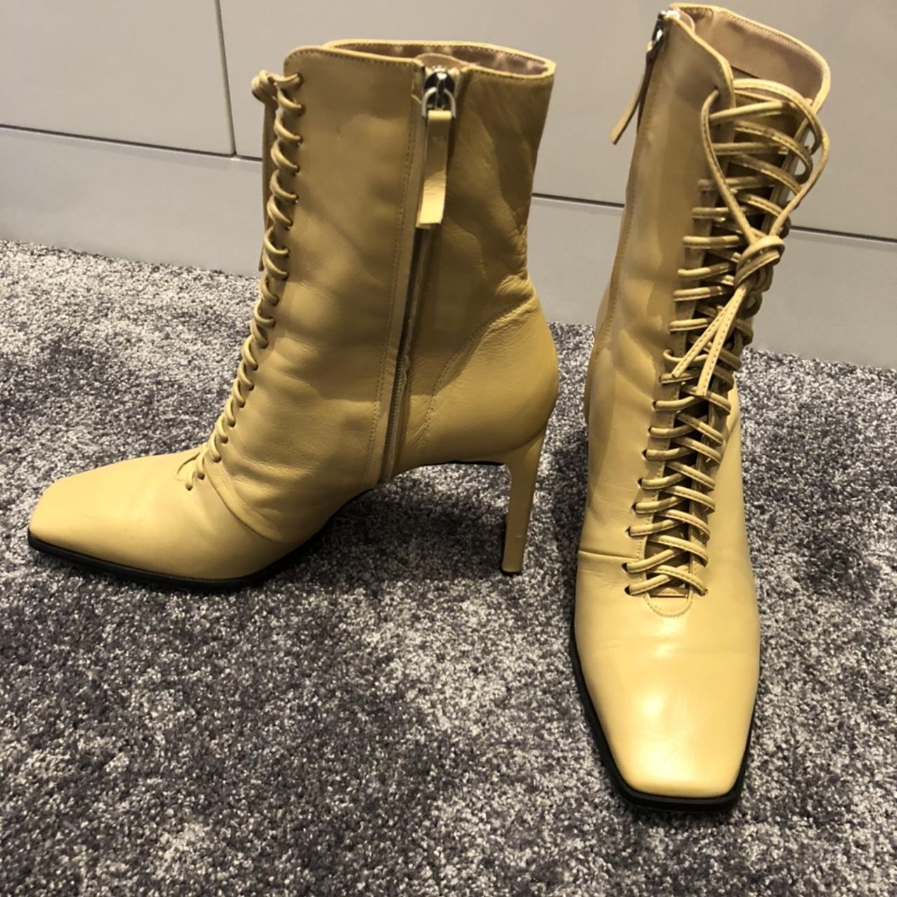 Women’s cream leather ZARA heeled ankle boot Size... Depop