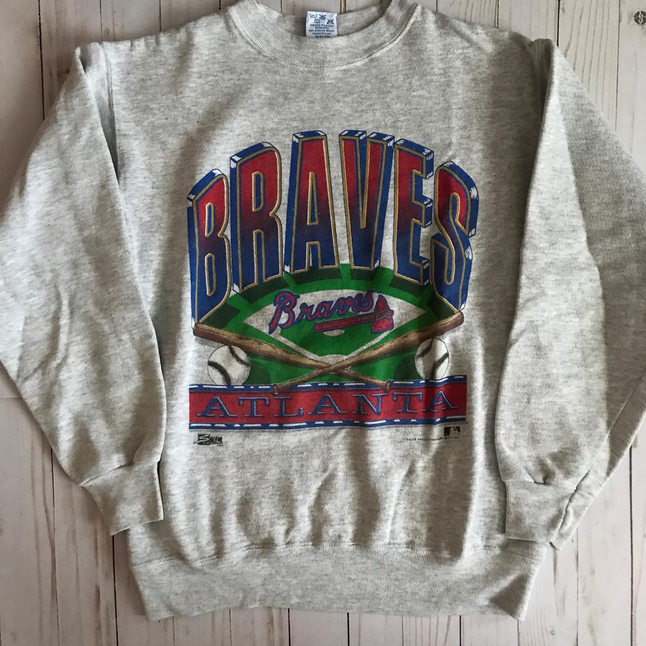 CustomCat Atlanta Braves Vintage 90's MLB Crewneck Sweatshirt Red / L