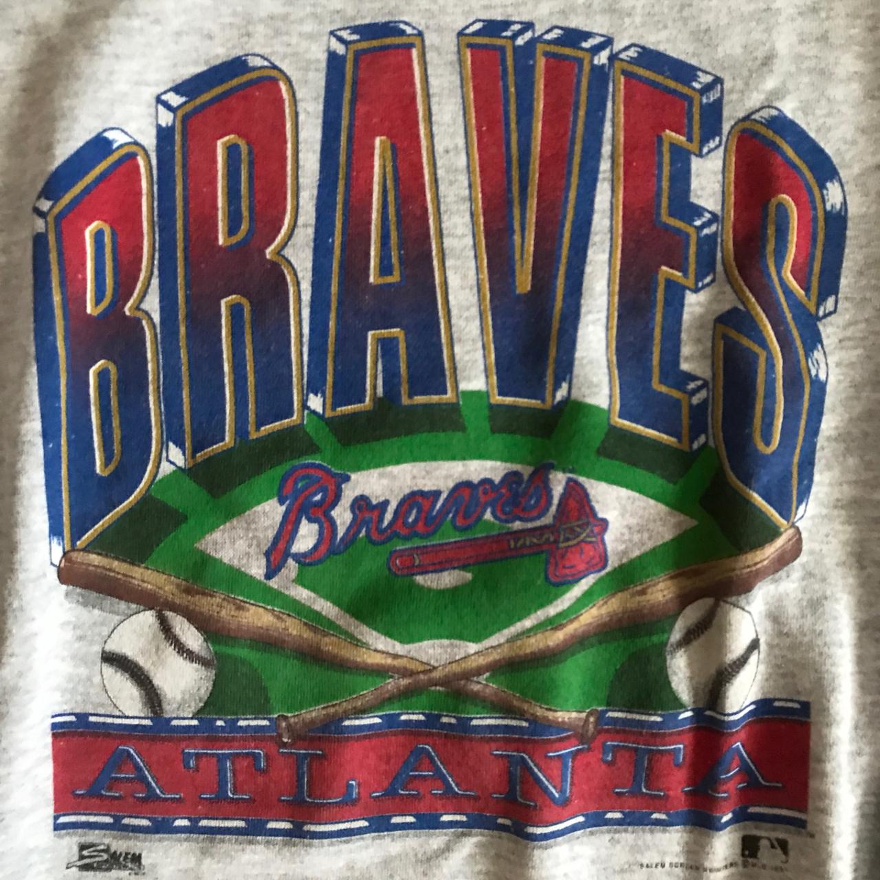 CustomCat Atlanta Braves Vintage 90's MLB Crewneck Sweatshirt Royal / 5XL