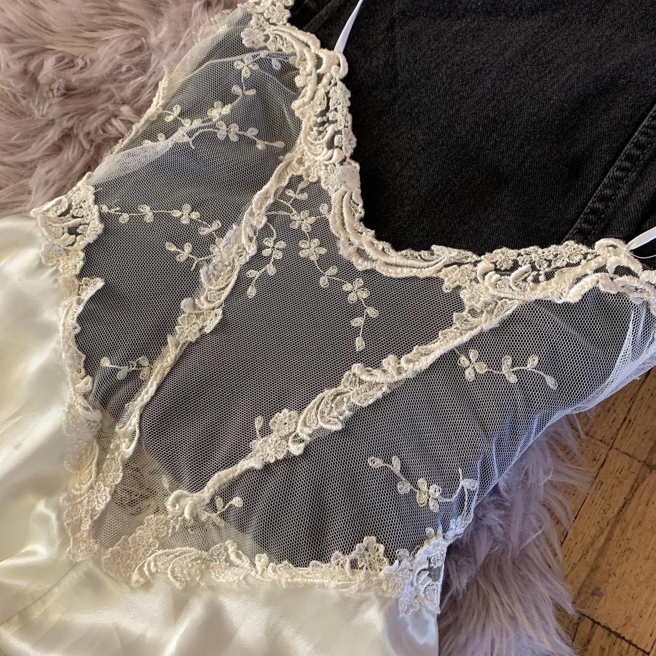 Vintage White Satin Lace Top Lingerie Slip Fits... - Depop