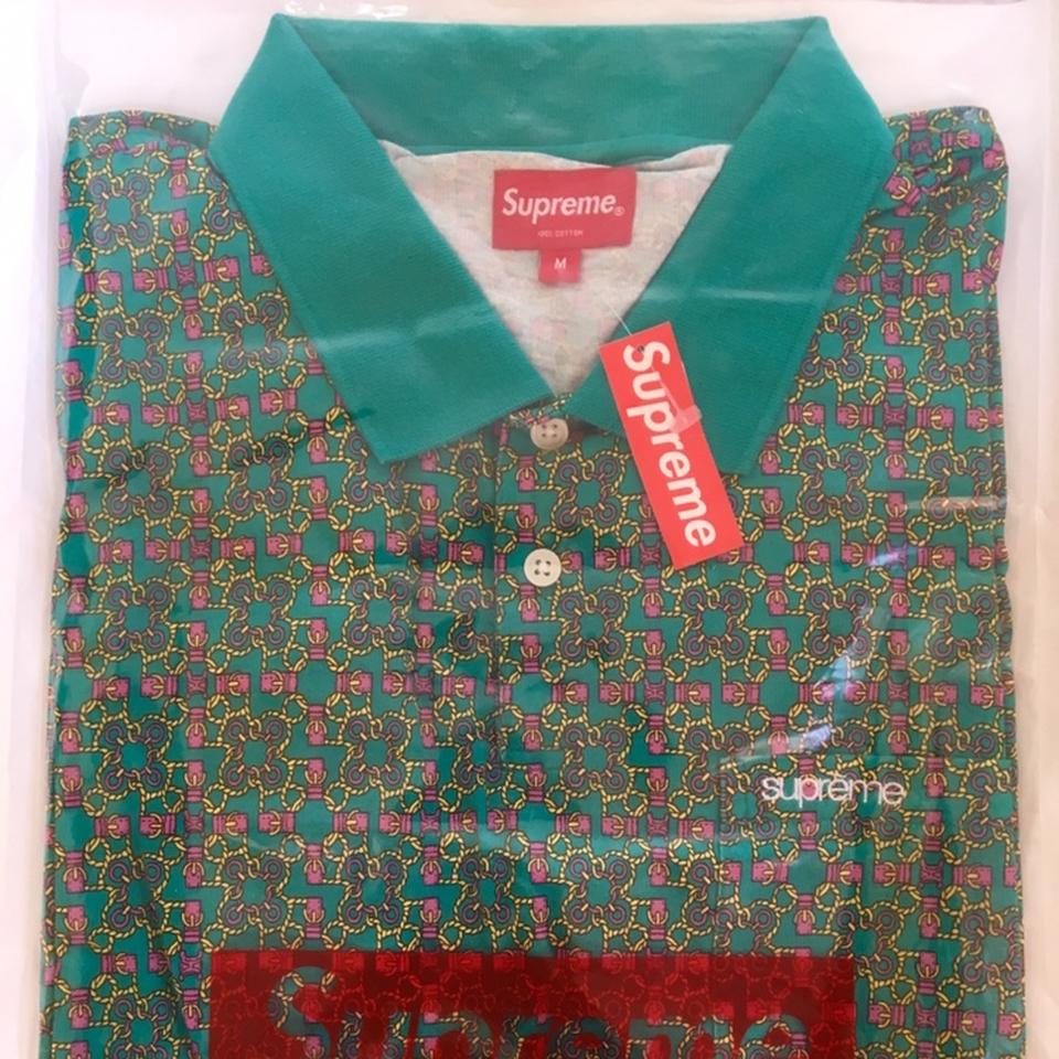 Supreme Bridle Print Polo - Teal SS18 New, in bag... - Depop
