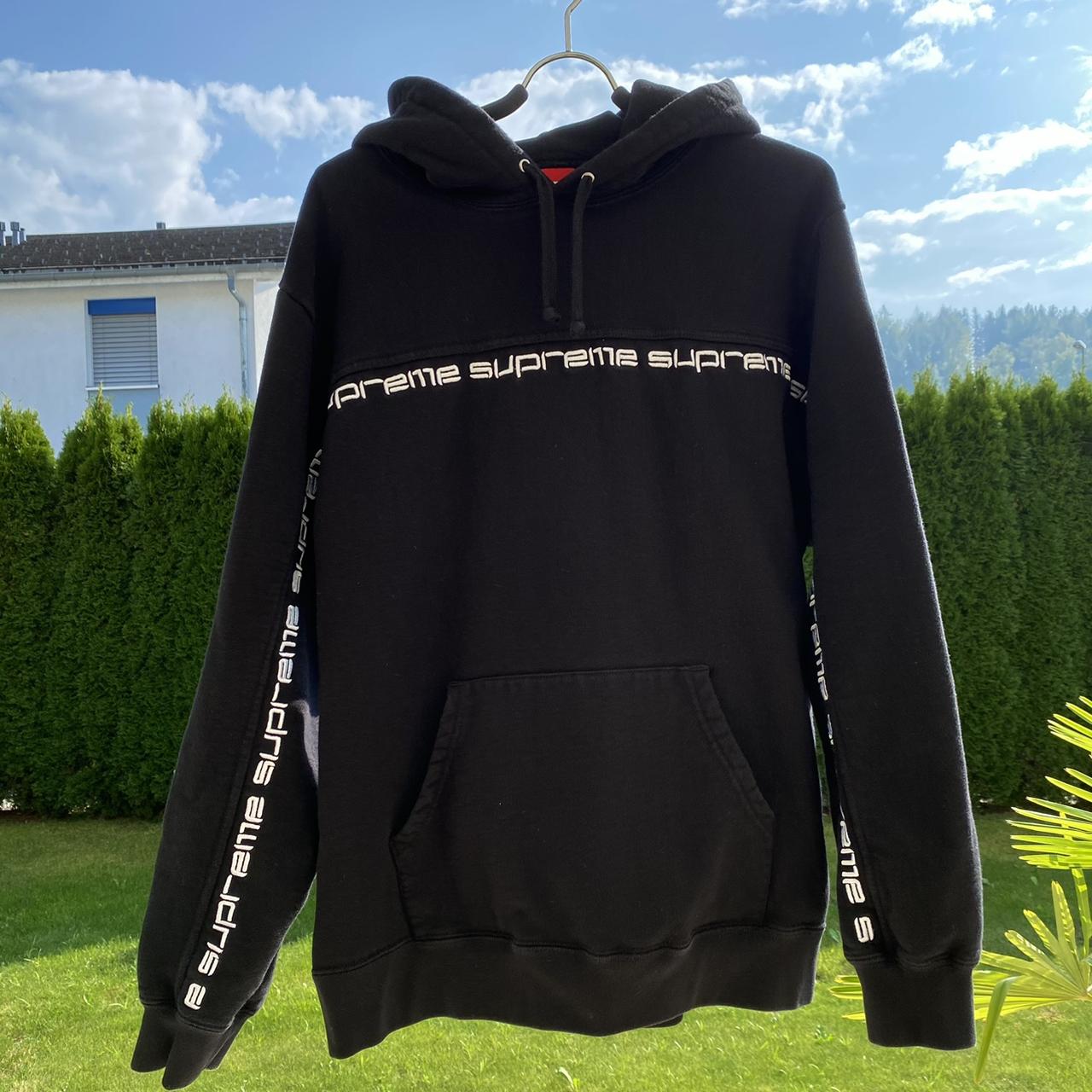 Supreme text store stripe hooded sweatshirt