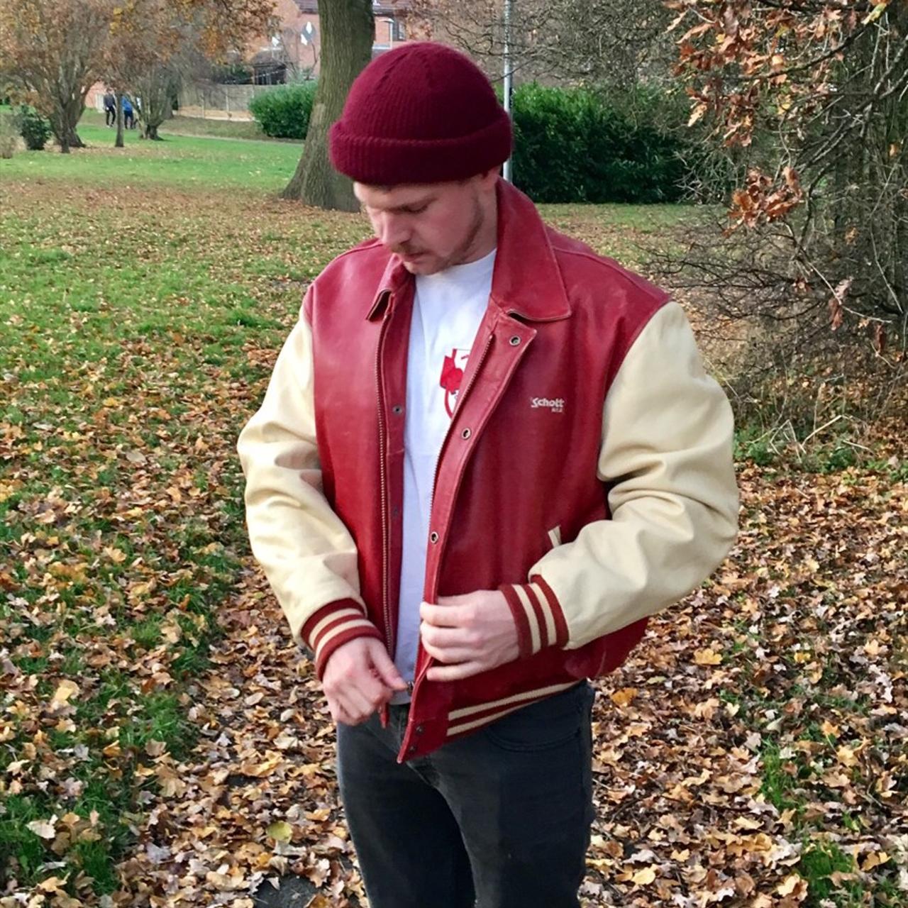 Schott red leather clearance jacket