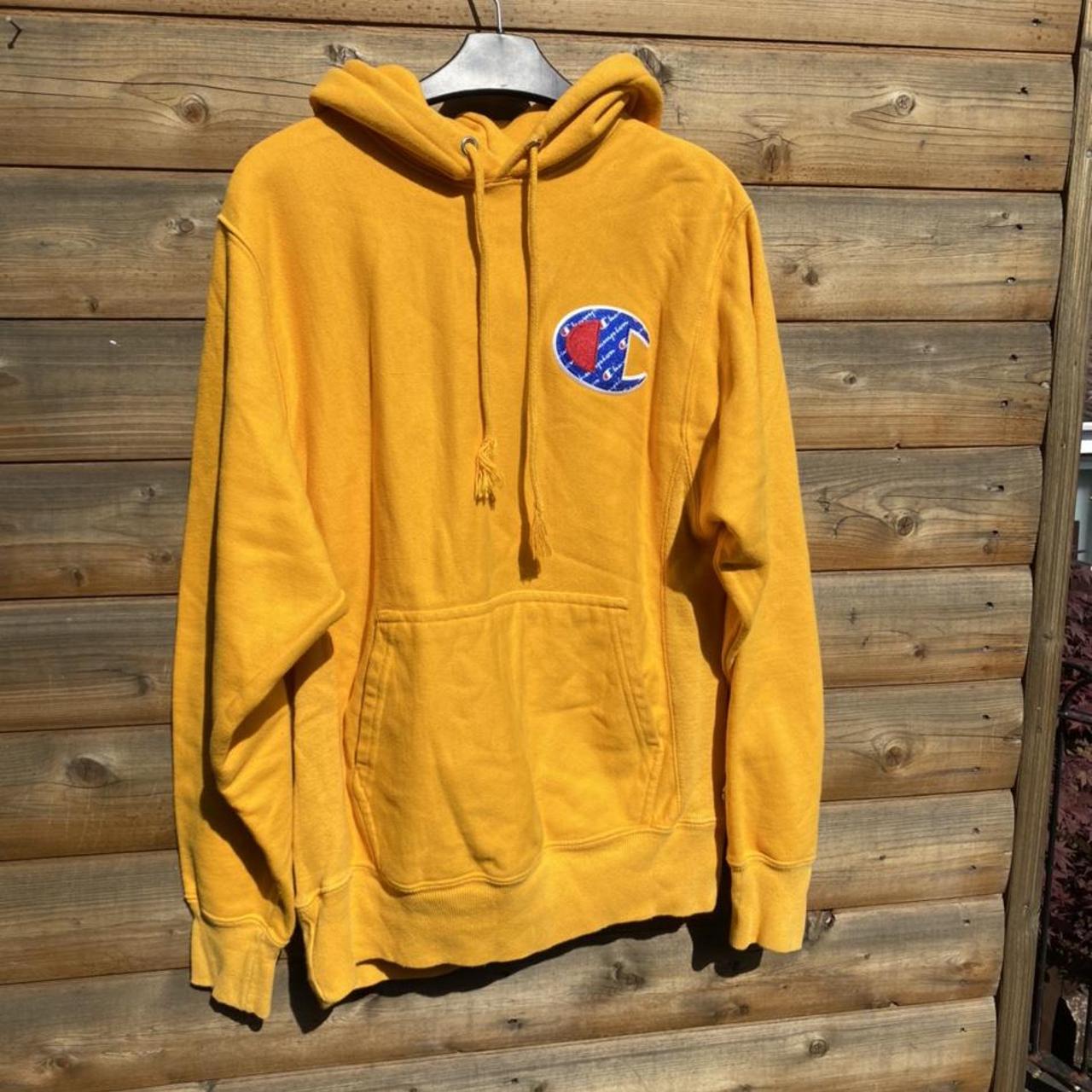 Champion Men's Yellow Hoodie | Depop