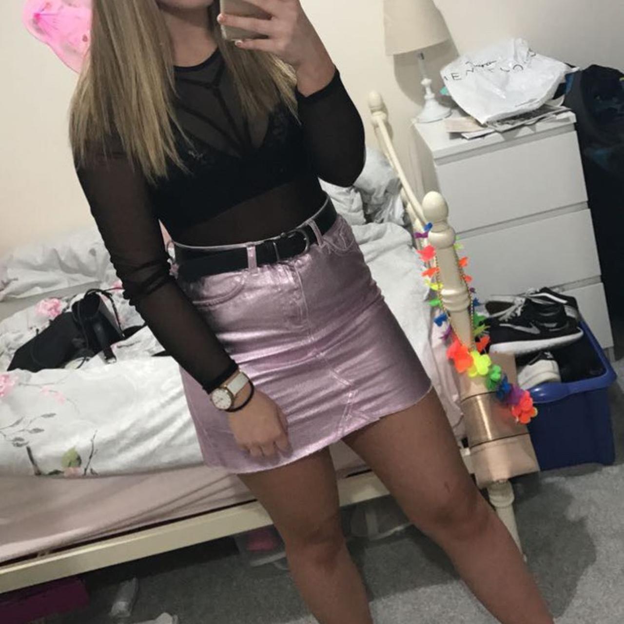 Pink metallic jean skirt best sale