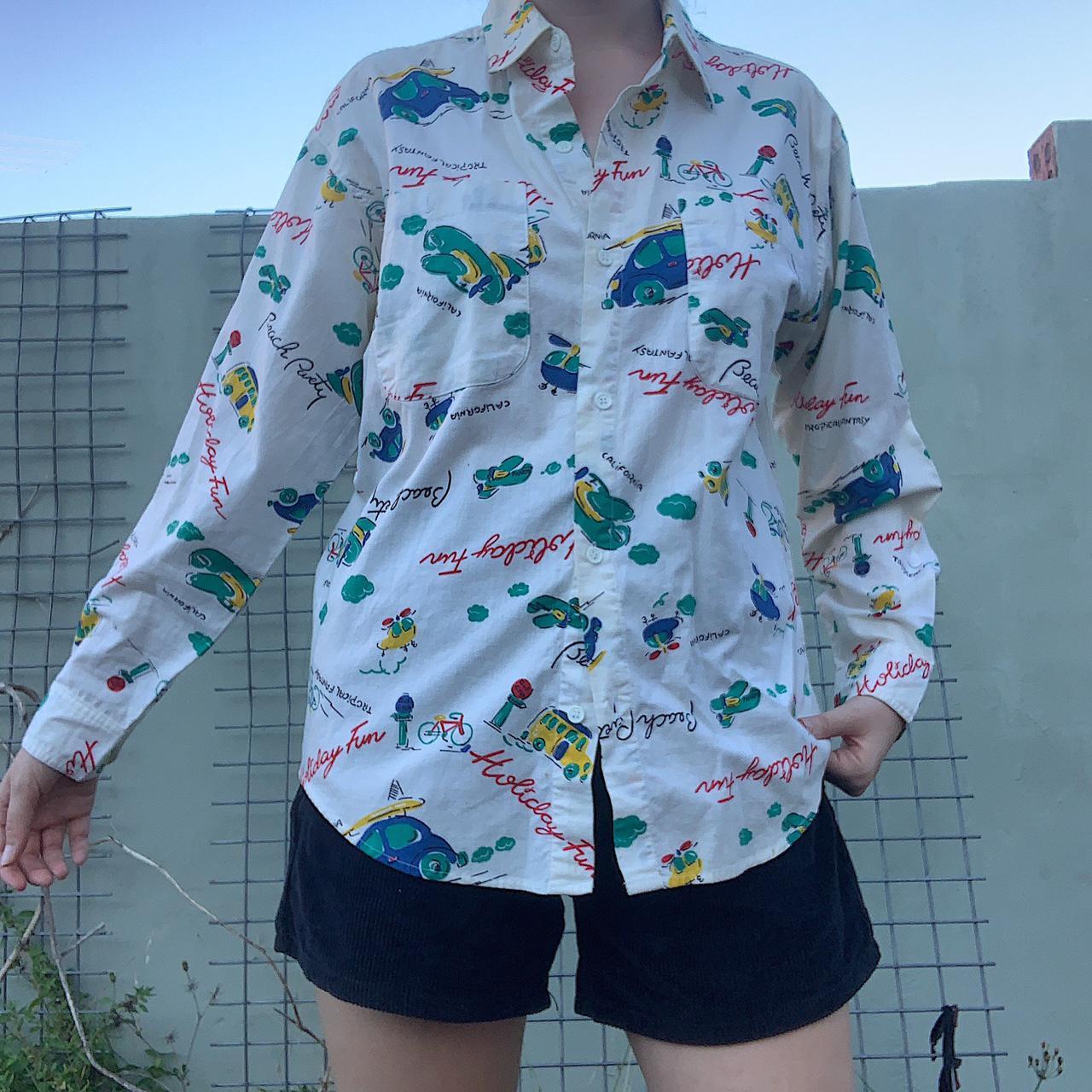 Vintage men’s white button up shirt with graphic - Depop