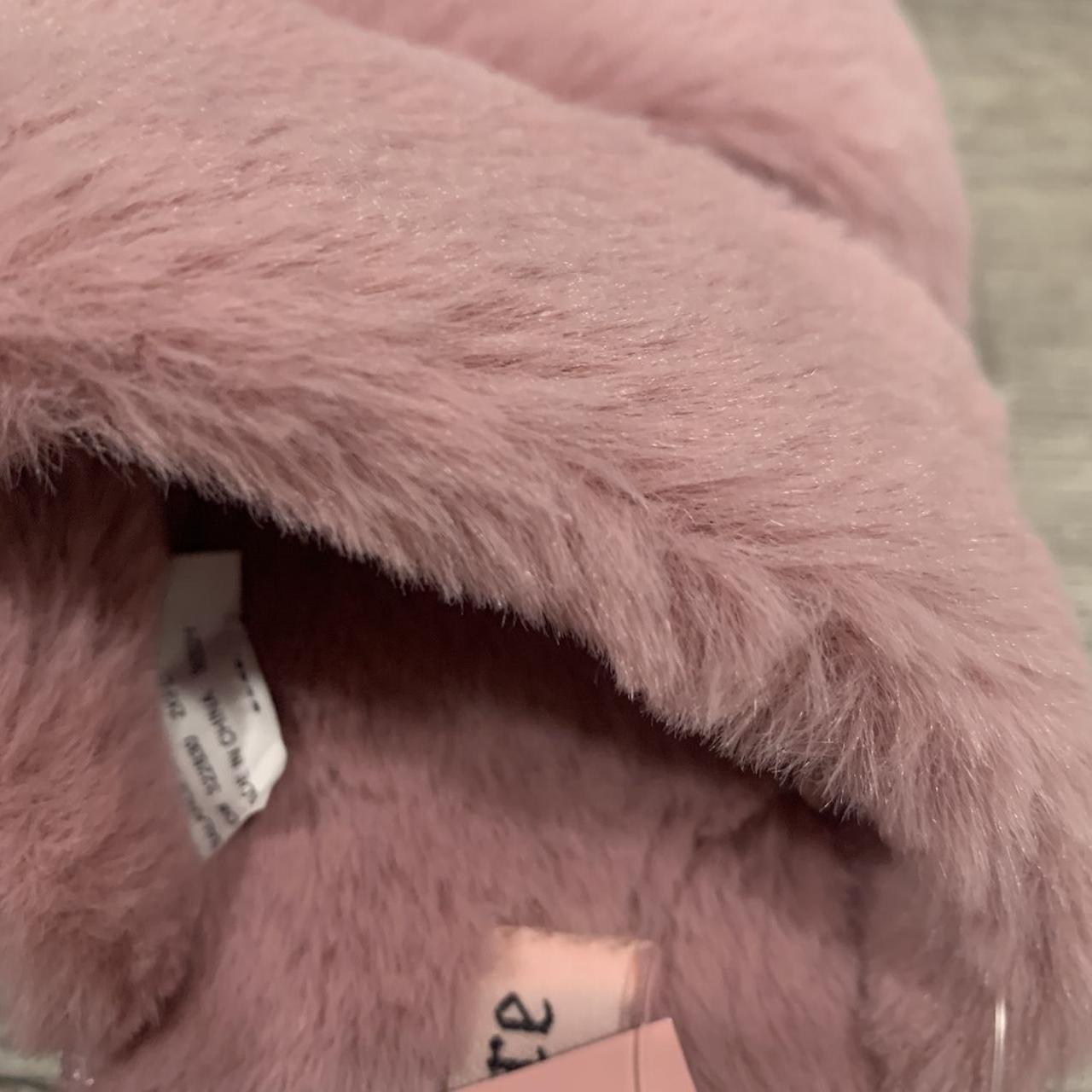 pink lv furry slippers, worn once excellent - Depop