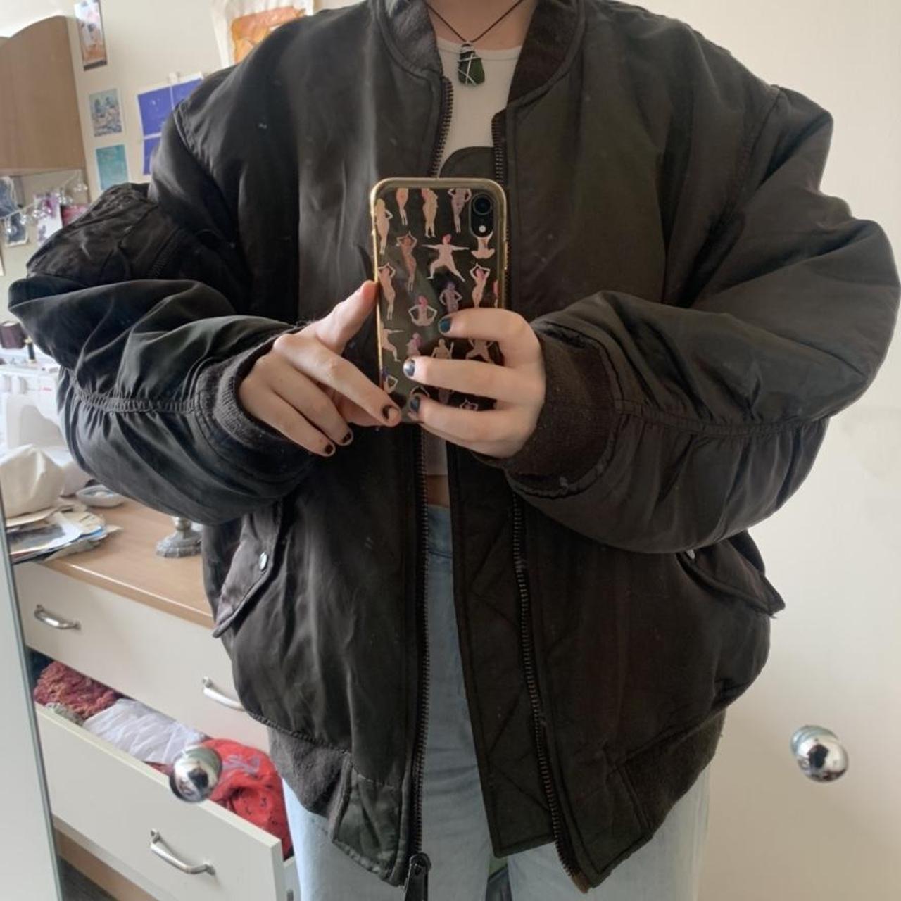 Khaki military bomber jacket Size XL (pit to pit... | Depop