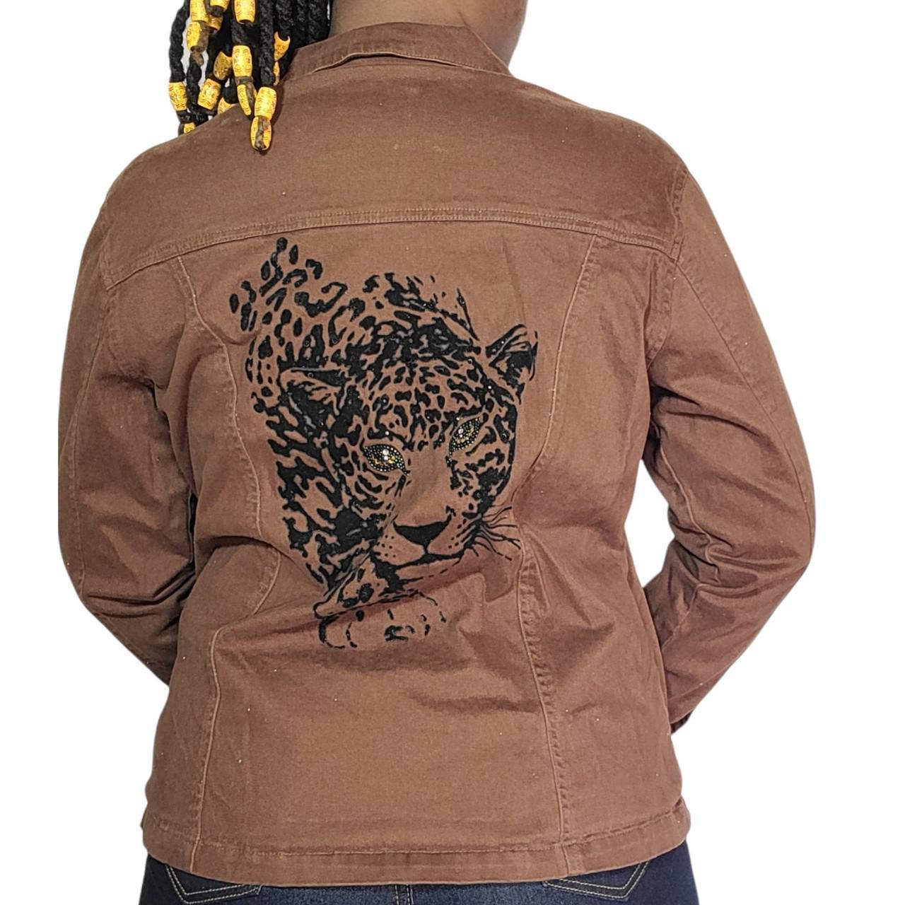 Product Image 4 - Brown jean jacket with cheetah