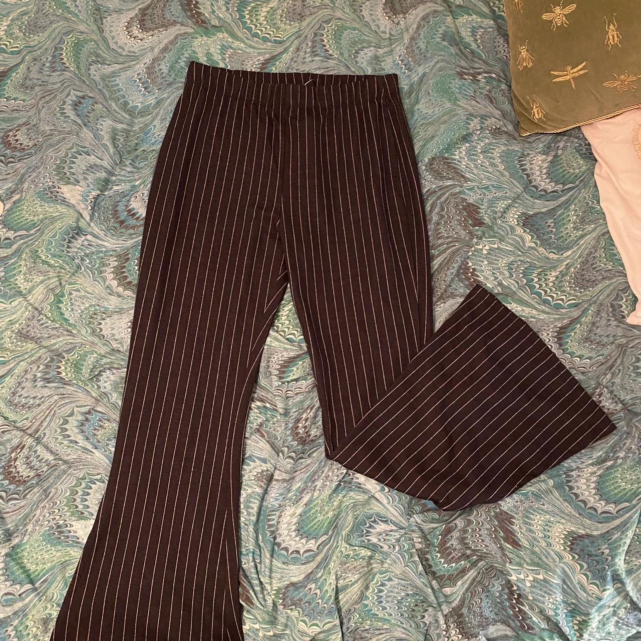 Pinstripe flares / flared trousers navy blue only... - Depop