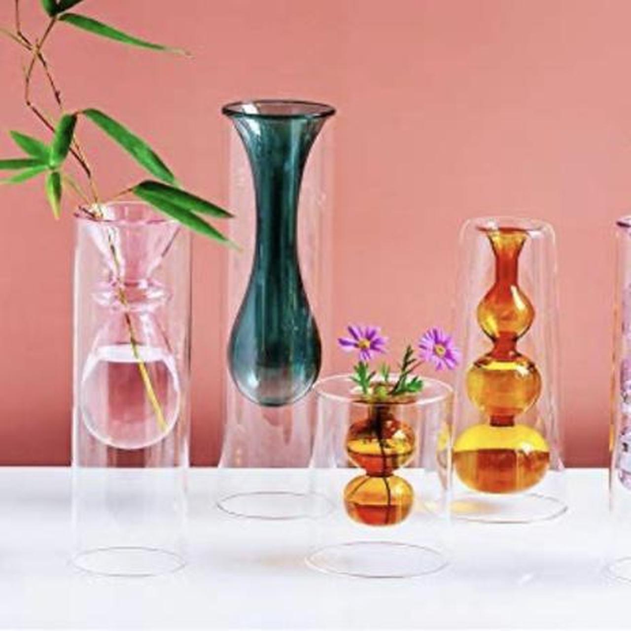 RETRO VASE Colored Blue Glass Vase, Set of 2. Only... Depop