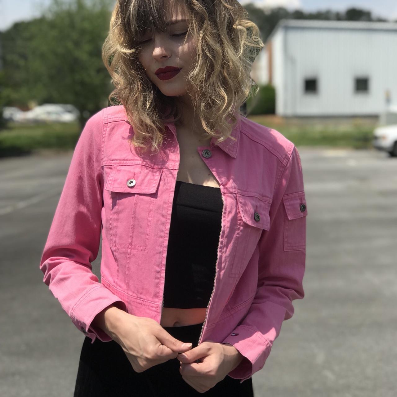 pink tommy hilfiger denim jacket