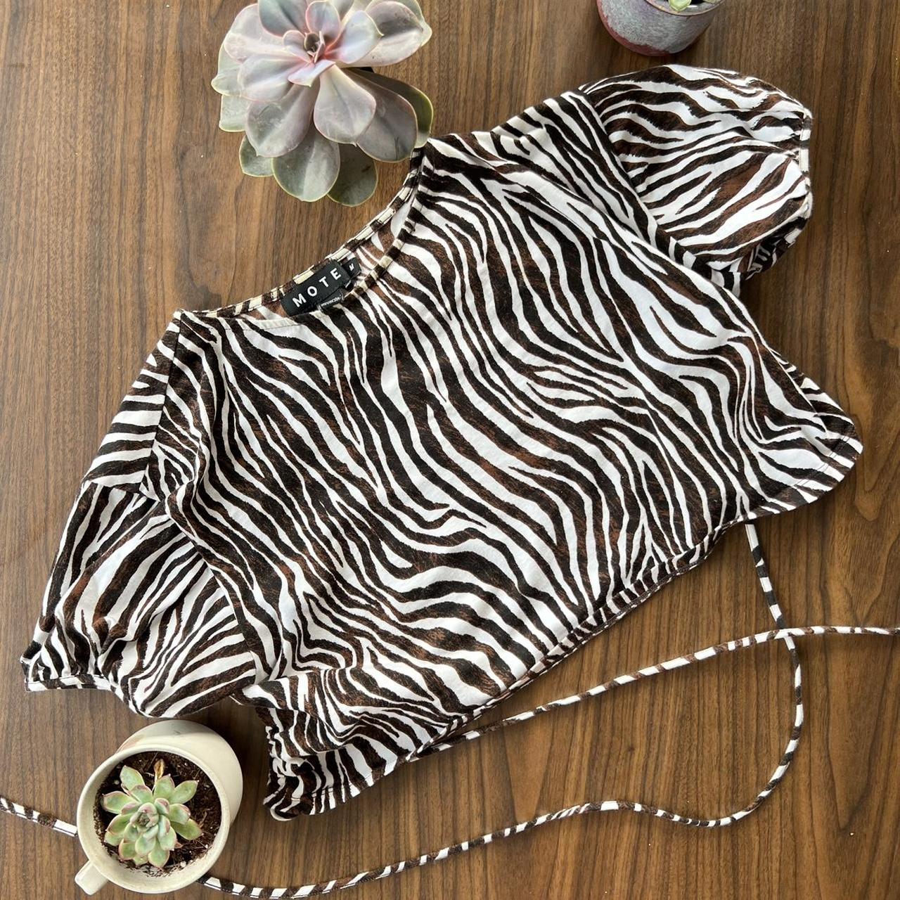 Motel Zebra Print Crop Top Open back zebra print... Depop