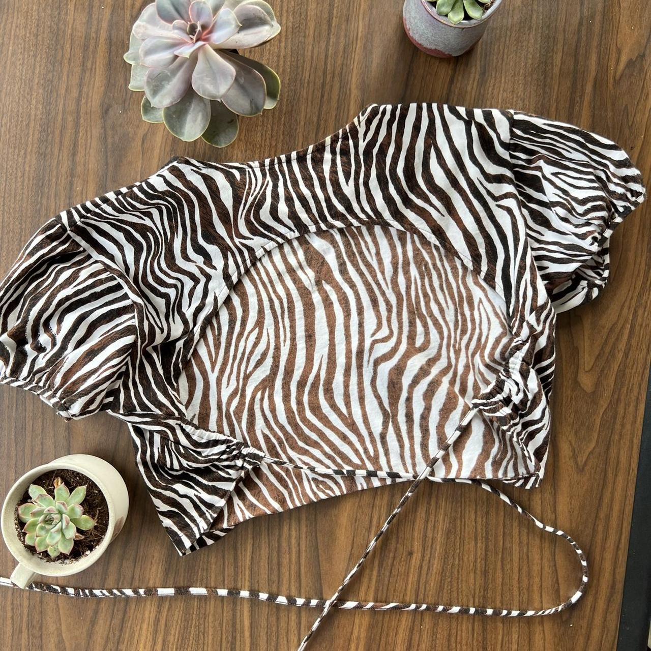 Motel Zebra Print Crop Top Open back zebra print... Depop