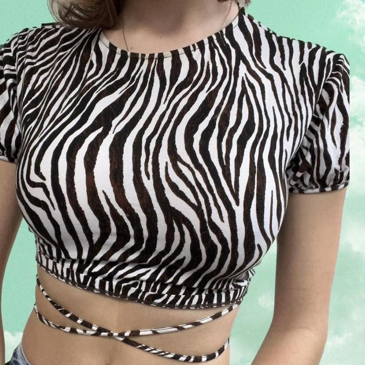 Motel Zebra Print Crop Top Open back zebra print... Depop