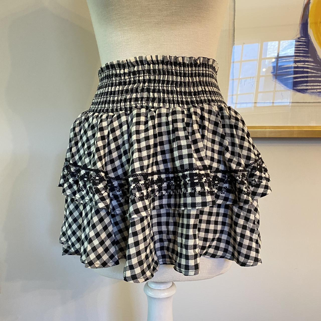 VINTAGE havana gingham ruffle skirt! white / cream... - Depop