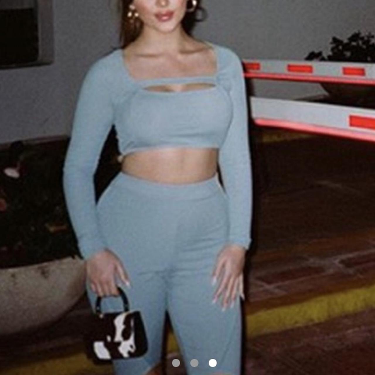 the k label style two piece 🤍 grey blue ribbed... Depop