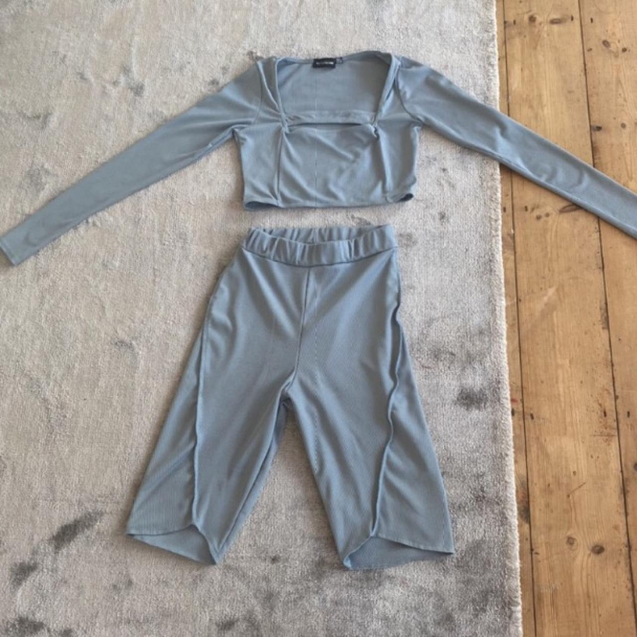 the k label style two piece 🤍 grey blue ribbed... Depop