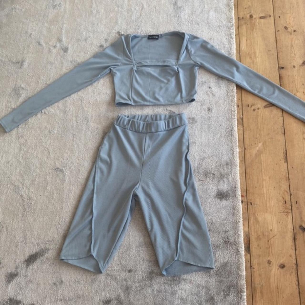 the k label style two piece 🤍 grey blue ribbed... Depop