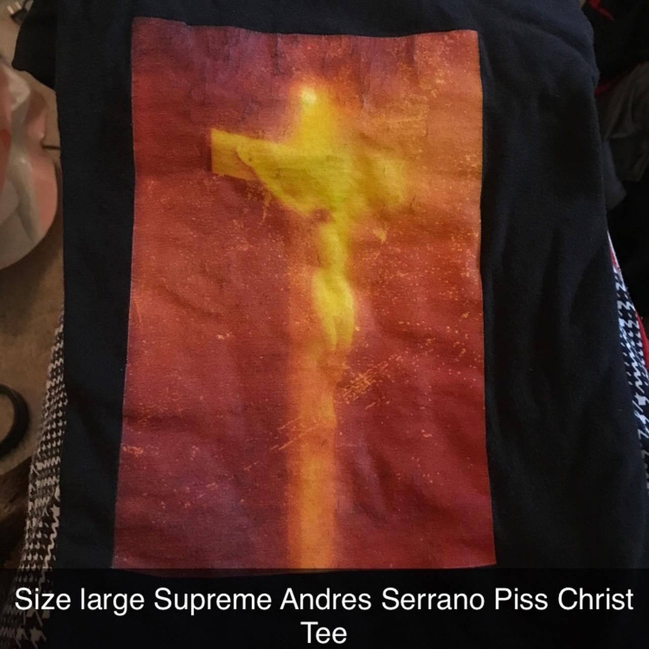 Size Large Supreme Piss Christ Tee by Andres Serrano... - Depop