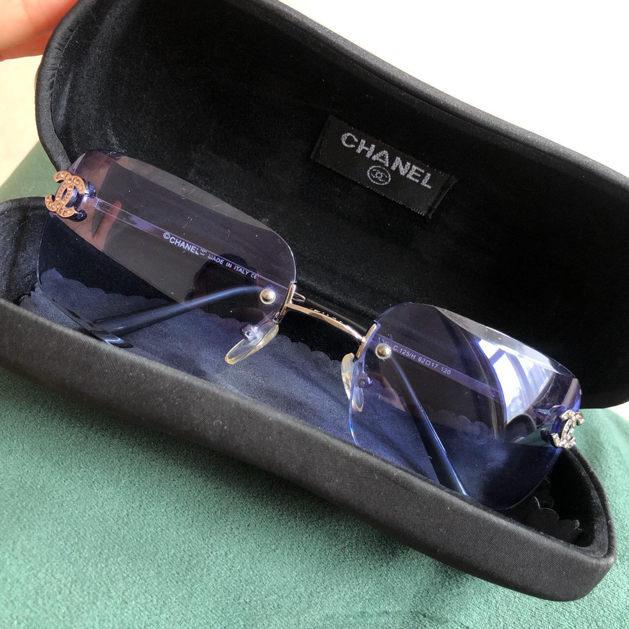 Vintage Chanel blue tint sunglasses with Swarovski
